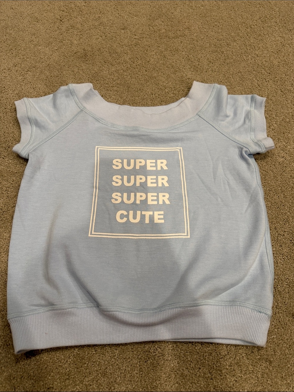 Light Blue Short-Sleeve Kids Tee with 'SUPER SUPER SUPER CUTE' Graphic